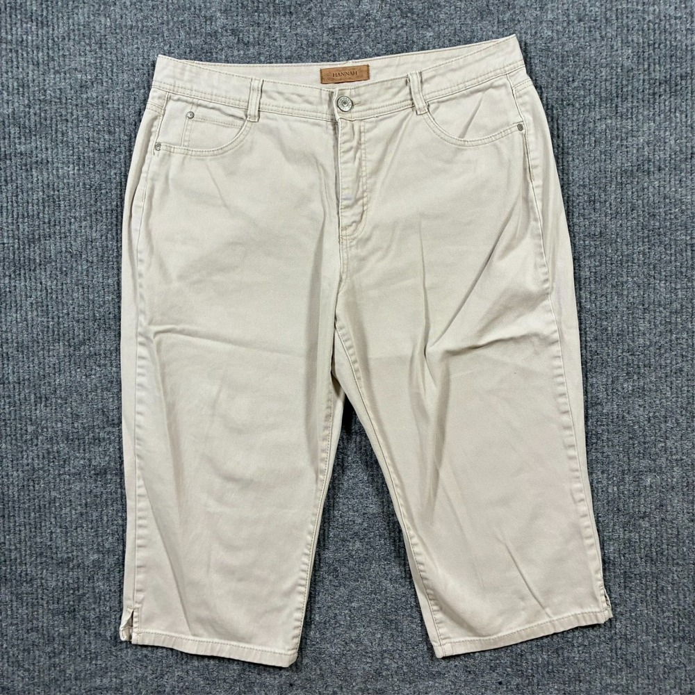 Hannah‎ Womens Capri Pants Size 16 Beige Flat Front Casual High Rise